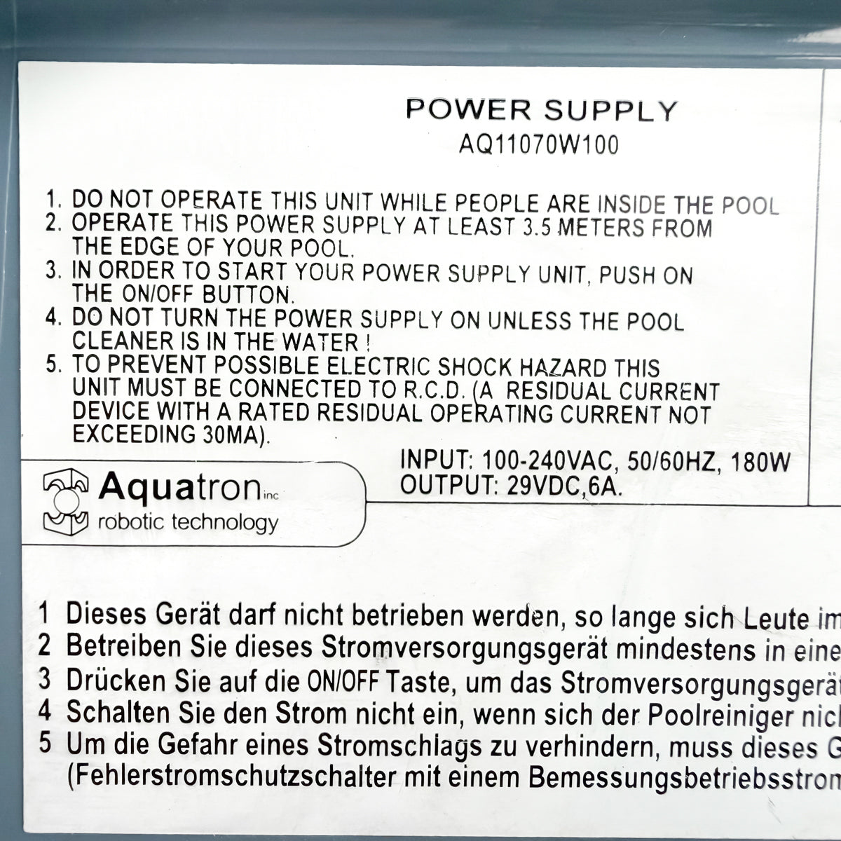 Netzteil Poolroboter Aquabot / Aquatron AQ11071W100 - Gebraucht (12 Monate Garantie)