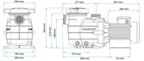 Poolpumpe Hayward Powerline PL IE2 – 1 HP, 15 m³/h (81006, einphasig)